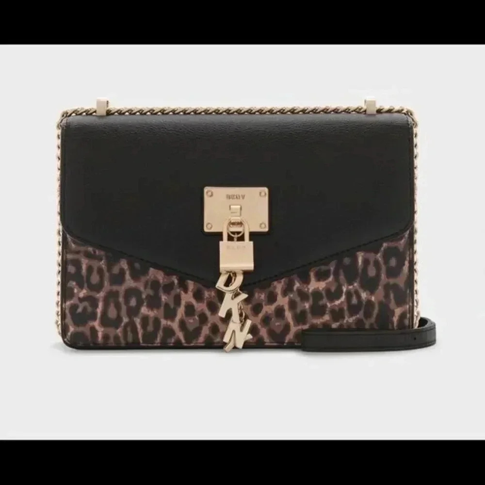 DKNY Black and Leopard Print Shoulder Bag
